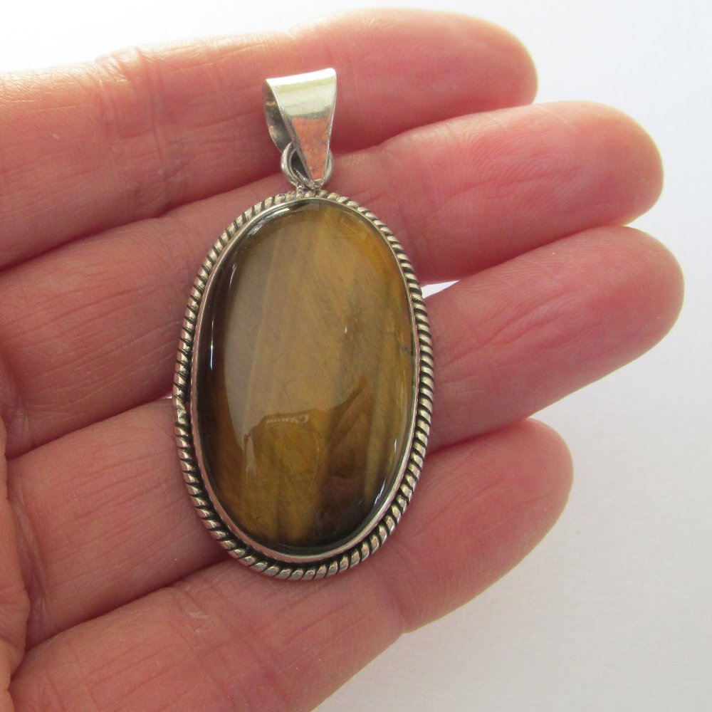 Tiger's Eye cabochon pendant 925 sterling silver